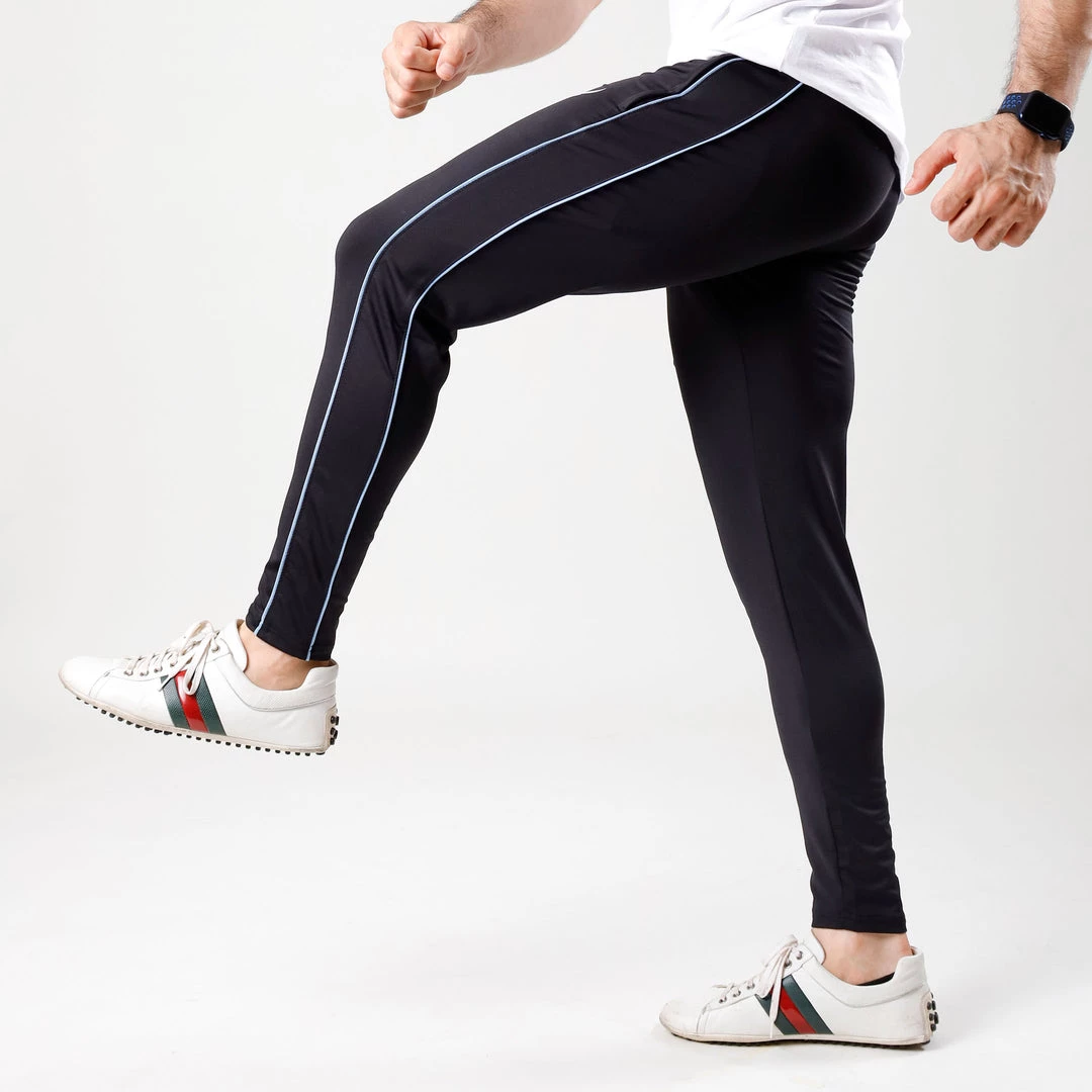 IRONGEAR Fitness Quick Dry IRON Trouser Black (Sky Blue Piping) 4 IRONGEAR Fitness Quick Dry IRON Trouser Black (Sky Blue Piping)