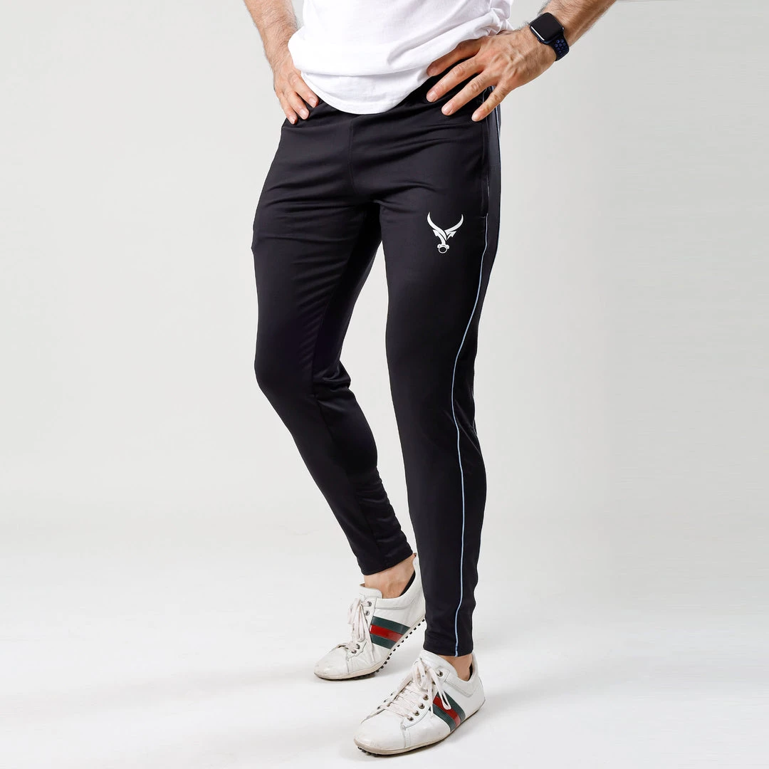 IRONGEAR Fitness Quick Dry IRON Trouser Black (Sky Blue Piping) 3 IRONGEAR Fitness Quick Dry IRON Trouser Black (Sky Blue Piping)